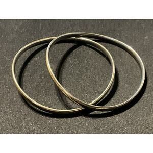 Silver Tone Heavy Abstract Shaped Stackable Bracelet Pair 8.25in